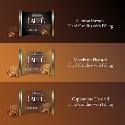 Maestro Massimo Center Filled Hard Coffee Candy, Individually Wrapped, Macchiato, Espresso, Cappuccino Flavored Caffeine Candies