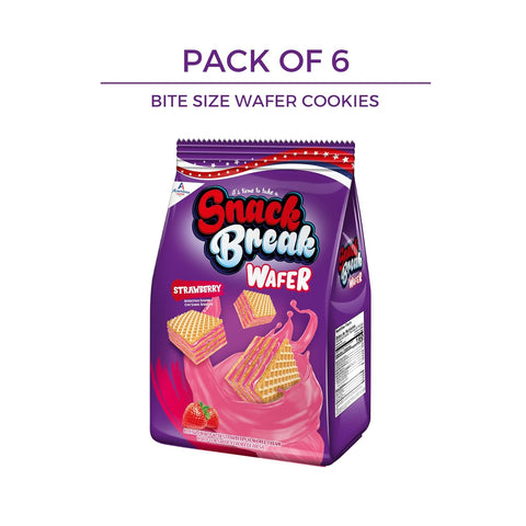 Snack Break - Bite-Sized Strawberry Wafers 8.11 oz - Ideal for Snacking - Perfect Pairing with Coffee and Tea - Crunchy Snack Delight (Pack of 6)