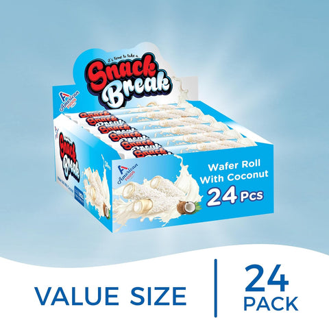 Snack Break Coconut Rolled Wafers, Individually Wrapped, Wafer Rolls with Creamy Coconut Filling, Snacks for Kids & Adults, 24 Individual Packs, Pack of 12