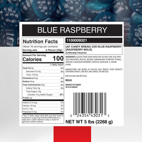 Candy Break Blue Raspberry Bulk Gummy Candy, 5 lbs Bag, Share Size Bags - Sweet & Chewy Snacks for Kids & Grown Ups, Party Size (Pack of 1)