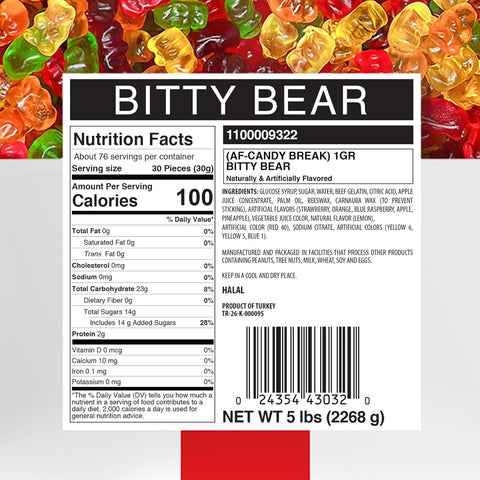 Candy Break Bitty Bear Bulk Gummy Candy, 5 lbs Bag, Share Size Bags - Sweet & Chewy Snacks for Kids & Grown Ups, Party Size (Pack of 1)