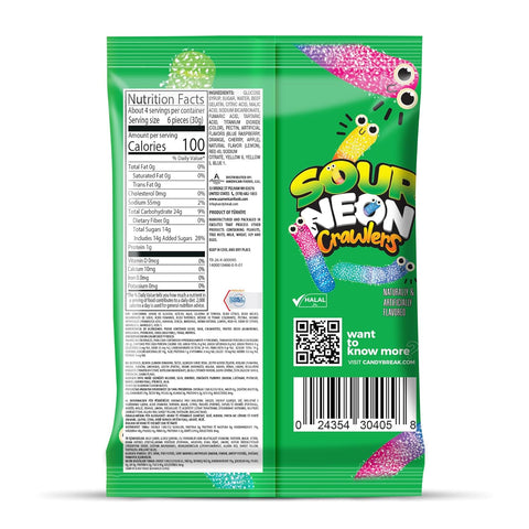 Candy Break Sour Neon Crawlers Gummy Candy - Individually Wrapped Share Size 4 Oz Bags - Sour & Sweet Snacks for Kids & Grown Ups (Pack of 12)