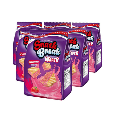 Snack Break - Bite-Sized Strawberry Wafers 8.11 oz - Ideal for Snacking - Perfect Pairing with Coffee and Tea - Crunchy Snack Delight (Pack of 6)