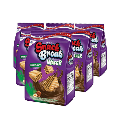 Snack Break - Bite-Sized Hazelnut Wafers 8.11 oz - Ideal for Snacking - Perfect Pairing with Coffee and Tea - Crunchy Snack Delight (Pack of 6)