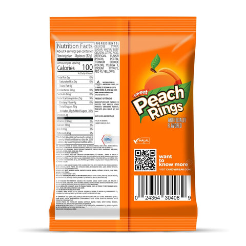 Candy Break Fruity Sweet Peach Rings Gummies - 4 Oz Bags (Pack of 12)