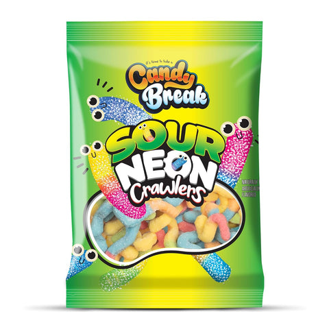 Candy Break Sour Neon Crawlers Gummy Candy - Individually Wrapped Share Size 4 Oz Bags - Sour & Sweet Snacks for Kids & Grown Ups (Pack of 12)