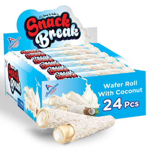 Snack Break Coconut Rolled Wafers - 24 Individually Wrapped Coconut Wafer Rolls (Pack of 12)