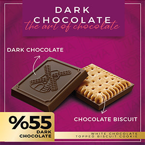 Dark Chocolate Topped Biscuit Cookie - Premium Quality European Petit Biscuit (Individually Boxed, %55 Cocoa Mass, Pack of 6)