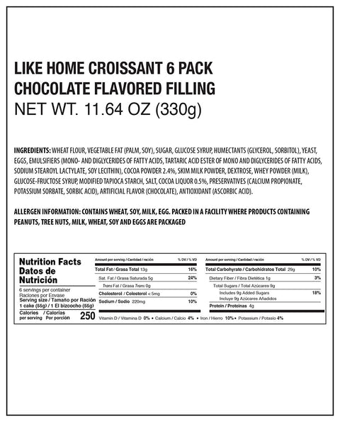 Soft Croissant with Chocolate (Individually Wrapped, Pack of 6)