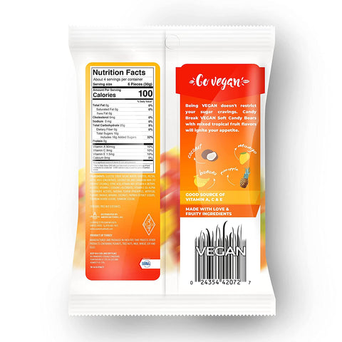 Candy Break Tropical Flavored Vegan Soft Candy - 4 Oz Bags (Pack of 12)