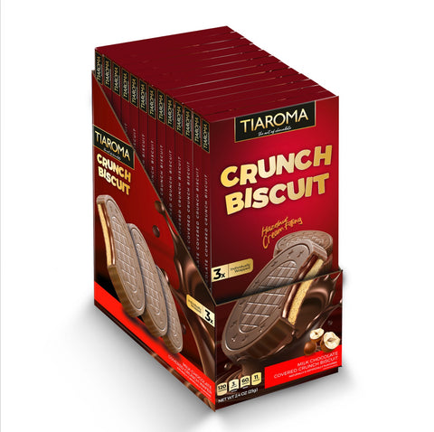 Crunch Biscuit - Milk Chocolate Covered Biscuit Cookies with Creamy Hazelnut Chocolate Filling (Individually Wrapped, 12 Count)