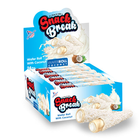 Snack Break Coconut Wafer Rolls, Rolled Wafer Cookies, Coconut Coated Delicious Snack, Individually Wrapped, Crunchy Sticks for On-the-Go, Coffee, Tea, Pack of 24