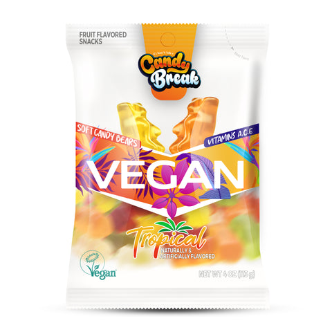 Candy Break Tropical Flavored Vegan Soft Candy - 4 Oz Bags (Pack of 12)