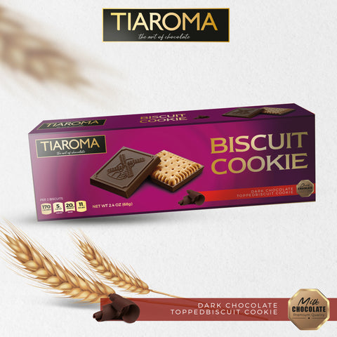 Dark Chocolate Topped Biscuit Cookie - Premium Quality European Petit Biscuit (Individually Boxed, %55 Cocoa Mass, Pack of 6)