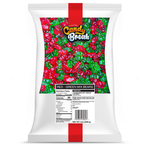 Candy Break Red & Green Gummy Bears Bulk Candy - 5 lbs Bag