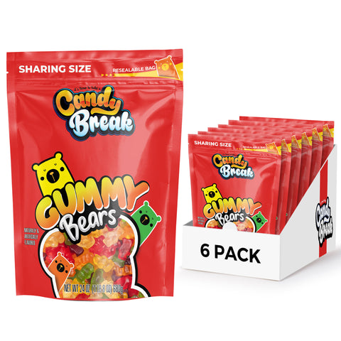 Candy Break Gummy Bears - 24 Oz Share Size Resealable Pouch Bags (Pack of 6)