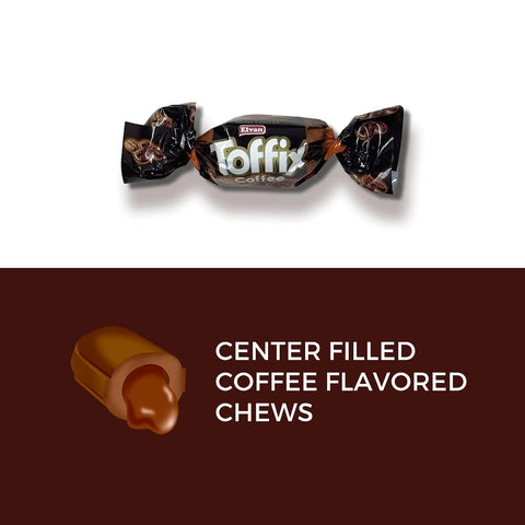 Toffix Coffee Chews, Center-Filled Soft Chewy Candy, 250 Pieces of Individually Wrapped Snacks for Kids & Adults, Coffee
