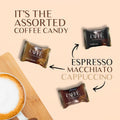 Maestro Massimo Assorted Coffee Hard Candy - 3 Flavors Espresso, Macchiato, Cappuccino | 2.2 lb Bulk Bag, 3mg Caffeine E