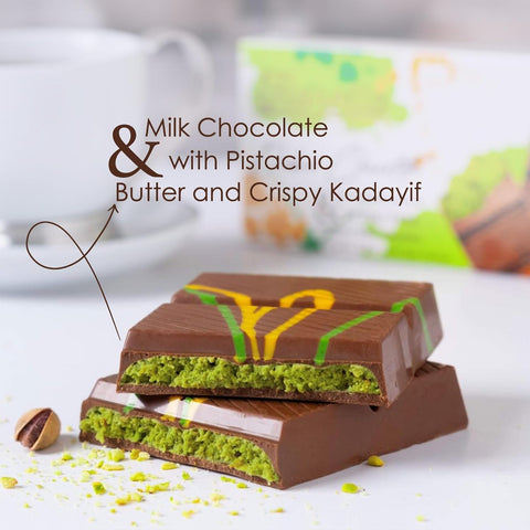 Fiorella Dubai Chocolate Bar Pistachio, Luxury & Premium Dubai Milk Chocolate Bar Filled with Pistachio Butter & Shredded Knafeh Kadayif, Snacks for Kids & Adults - 7.05 Oz