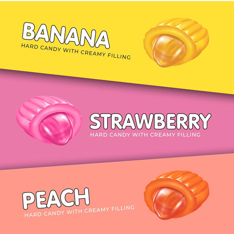 Candy Break Fruit and Cream - Center Filled Creamy Hard Candy 2.2 lbs - Strawberry, Banana, Peach Flavored Variety Pack - RIch Cream with Fresh Fruit Taste - Individually Wrapped - Best for Office Snacks and Household Pantry