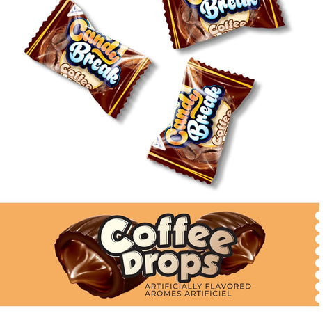 Candy Break Coffee Drops Center Filled Hard Coffee Candy - Individiually Wrapped for Freshness - Gift Snacks for Candy Lovers and Surprise for All Ages