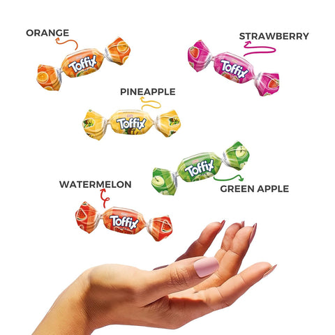 Toffix, Fruit Chews, Center-Filled Soft Fruit Chews Candy Individually Wrapped Snacks, Orange, Strawberry, Pineapple, Wa
