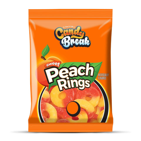 Candy Break Fruity Sweet Peach Rings Gummy Candy - Individually Wrapped Share Size 4 Oz Bags - Sweet & Chewy Snacks for Kids & Grown Ups (Pack of 12)