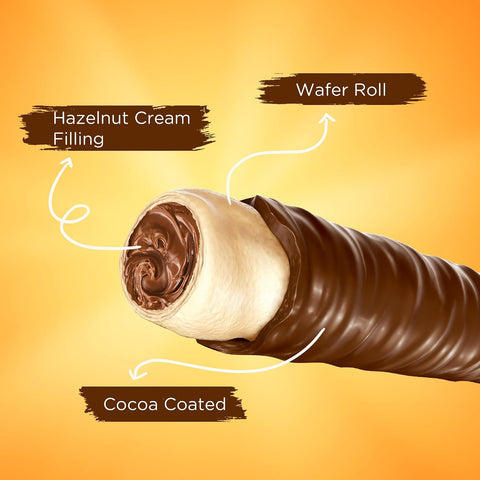 Snack Break Hazelnut Wafer Rolls, Cocoa Coated Crispy Rolled Wafer Cookies with Hazelnut Cream Filling, Individually Wra