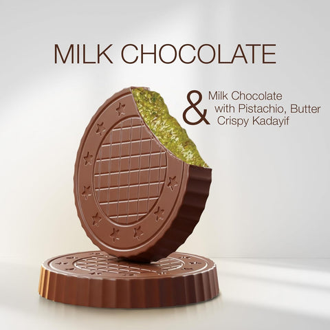 Fiorella Dubai Style Milk Chocolate Pistachio Bars, Filled Chocolate With Pistachio Butter & Crispy Kadayif, Individually Wrapped Chocolate Snacks, 18 Pack