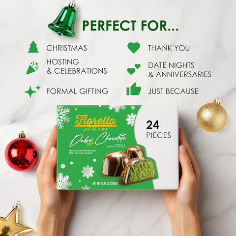 Fiorella Dubai Chocolate Gift Box, 24 Count, Premium Gourmet Milk Chocolate with Pistachio, Butter & Crispy Knafeh, 10.15 Oz