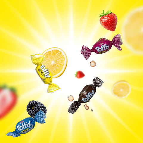 Toffix Sour Chews, Center-Filled Soft Chewy Candy, 250 Pieces of Individually Wrapped Snacks for Kids & Adults, Strawber