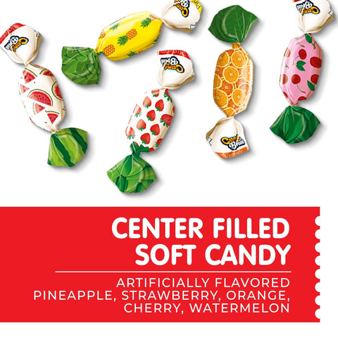 Candy Break Toffix Center-Filled Soft Fruit Chews Candy (24.7oz) - Orange, Strawberry, Pineapple, Watermelon, Apple Flavored - Individually Wrapped for Freshness - Gift Snacks For Adults & Kids