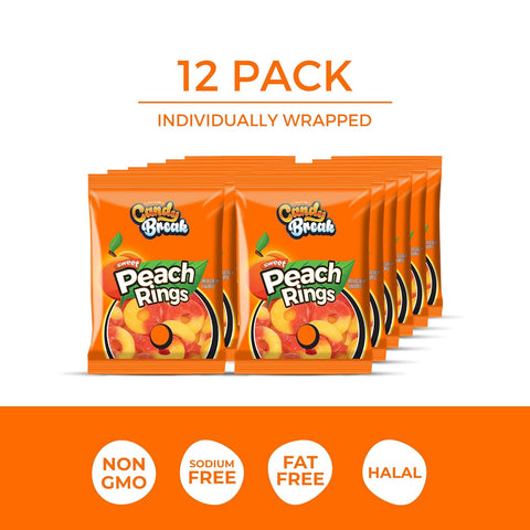 Candy Break Fruity Sweet Peach Rings Gummy Candy - Individually Wrapped Share Size 4 Oz Bags - Sweet & Chewy Snacks for Kids & Grown Ups (Pack of 12)