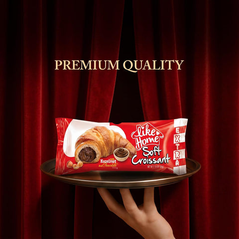 Like Home XL Chocolate Hazelnut Cream Filled Soft Croissant, Breakfast Pastry for Kids and Adults, Ready to Eat On the G