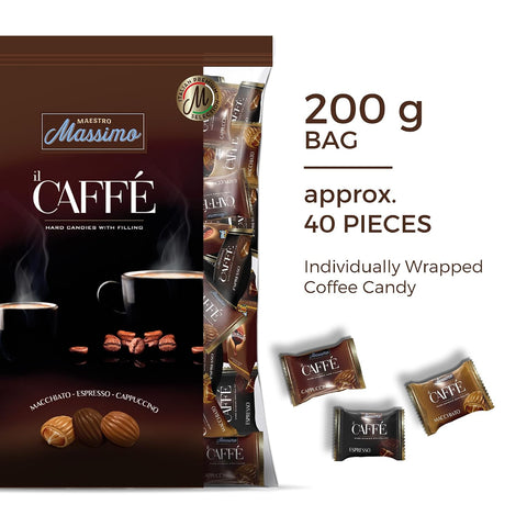 Maestro Massimo Assorted Coffee Candy - Individually Wrapped 7.05 oz Bag, 3mg Caffeine per Hard Candy, Original Espresso