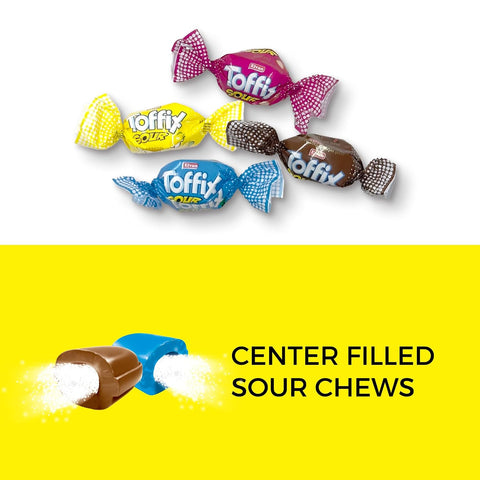 Toffix Sour Chews, Center-Filled Soft Chewy Candy, 250 Pieces of Individually Wrapped Snacks for Kids & Adults, Strawber