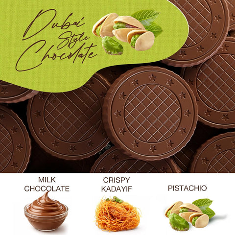 Fiorella Dubai Style Milk Chocolate Pistachio Bars, Filled Chocolate With Pistachio Butter & Crispy Kadayif, Individually Wrapped Chocolate Snacks, 18 Pack
