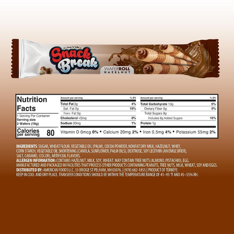 Snack Break Crispy Hazelnut Cream Wafer Rolls, 24 Count