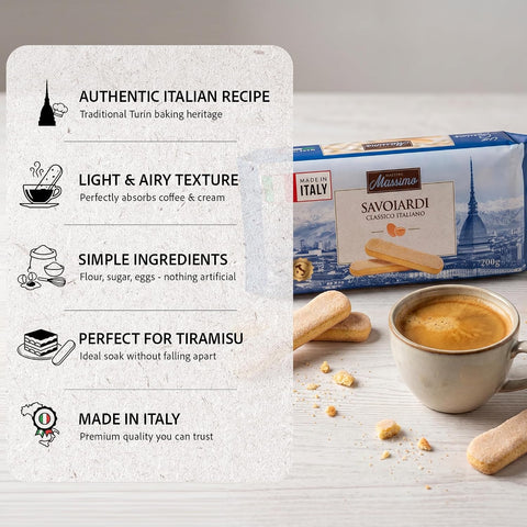 Maestro Massimo Savoiardi Original Italian Ladyfingers, Product of Italy, Premium Lady Fingers Snack, Italian Cookies fo