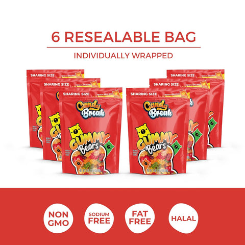 Candy Break Gummy Bears - 24 Oz Share Size Resealable Pouch Bags (Pack of 6)