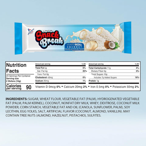 Snack Break Coconut Wafer Rolls, Crispy Rolled Wafer Cookies with Coconut Coating, Individually Wrapped On-the-Go Snack,