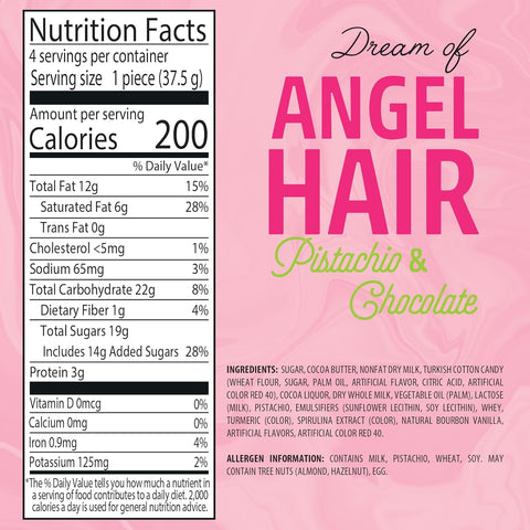 Fiorella Dubai Angel Hair Chocolate Bar 5.29 Oz, Pink & White Cotton Candy, Luxurious Milk Chocolate with a Heavenly Pistachio Cream and Fluffy Cotton Candy Filling, Unique Multi-Layered Sweet Experience