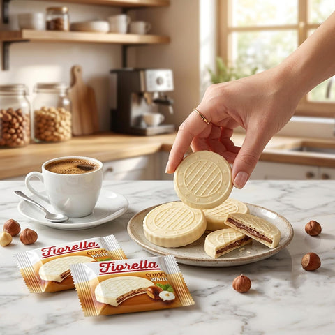 Fiorella Crunch White Chocolate Wafer Cookies | 18 Individually Wrapped Crispy Thin Wafers with Hazelnut Cream Filling |