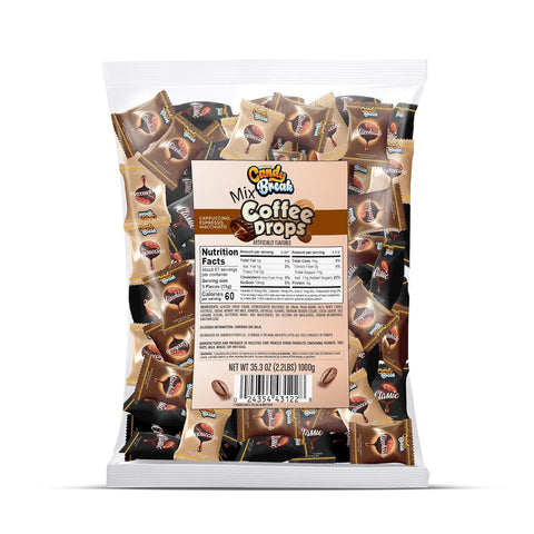 Candy Break Coffee Drops - Center Filled Hard Coffee Candy 2.2 lb Bag - Macchiato, Espresso, Cappuccino Flavored Variety Pack - Rich and Sweet Gourmet Candy - Individually Wrapped - Best for Office Snacks and Household Pantry