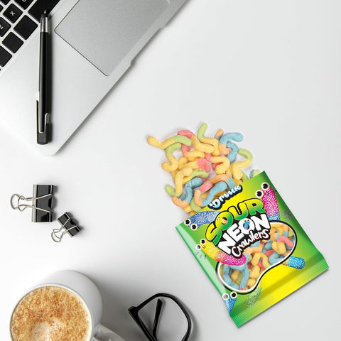 Candy Break Sour Neon Crawlers Gummy Candy - Individually Wrapped Share Size 4 Oz Bags - Sour & Sweet Snacks for Kids & Grown Ups (Pack of 12)