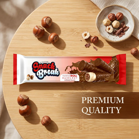 Snack Break Hazelnut Wafer Rolls, Cocoa Coated Crispy Rolled Wafer Cookies with Hazelnut Cream Filling, Individually Wra