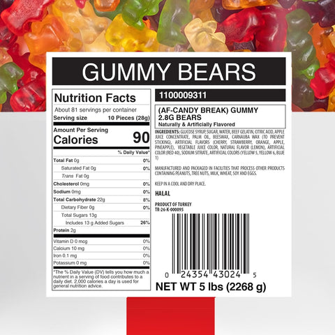 Candy Break 6 Flavor Gummy Bear Bulk Gummy Candy, 5 lbs Bag