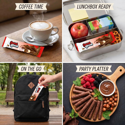 Snack Break Hazelnut Wafer Rolls, Cocoa Coated Crispy Rolled Wafer Cookies with Hazelnut Cream Filling, Individually Wra