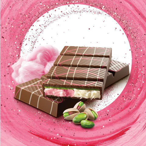 Fiorella Dubai Angel Hair Chocolate Bar 5.29 Oz, Pink & White Cotton Candy, Luxurious Milk Chocolate with a Heavenly Pistachio Cream and Fluffy Cotton Candy Filling, Unique Multi-Layered Sweet Experience