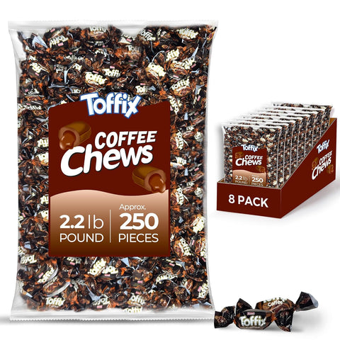 Toffix Coffee Chews, Center-Filled Soft Chewy Candy, 250 Pieces of Individually Wrapped Snacks for Kids & Adults, Coffee